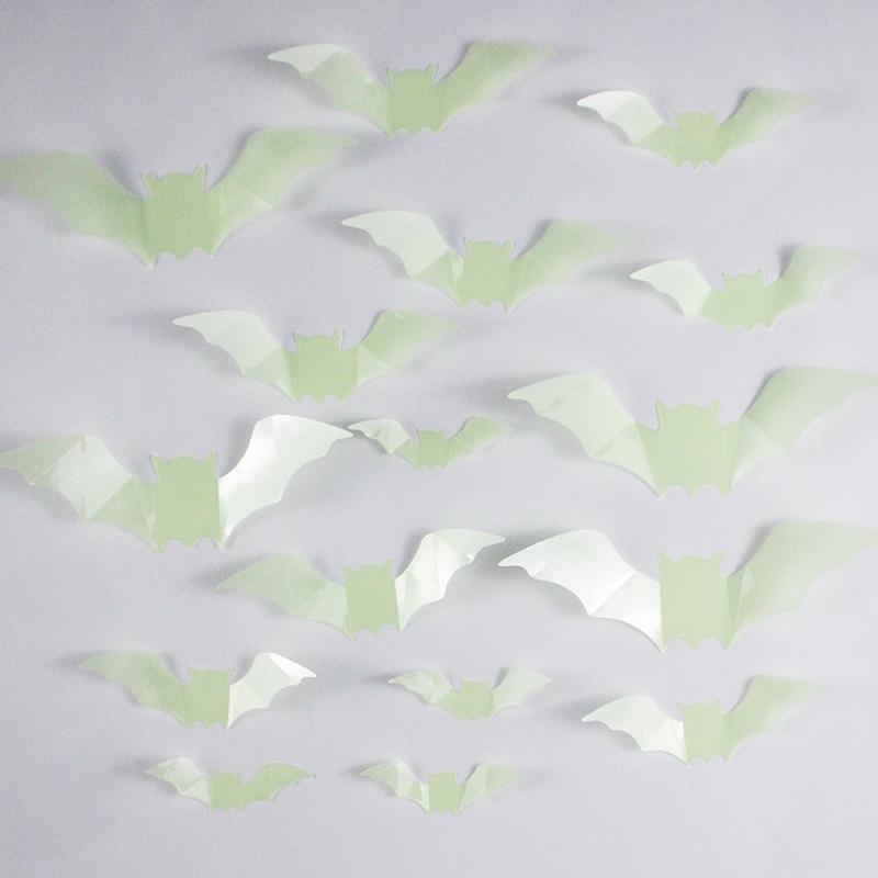 16pcs Glowing Bat Wall Sticker Reusable PVC 3D Bats Window Stickers Halloween Party Favors Home Self-Adhesive Party Supply
