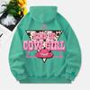Kind Of Cow Girl Washed Hoodie Womens Pink Hat Printing Cotton Pullover Distressed Pocket Oversize Hoody Clothes
