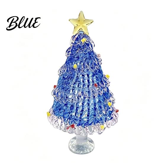 Small Christmas Tree Decor Hand Blown Glass Figurine with Golen Star Seasonal Table Ornament Mini Xmas Ornament Handmade Desktop Holiday Decoration
