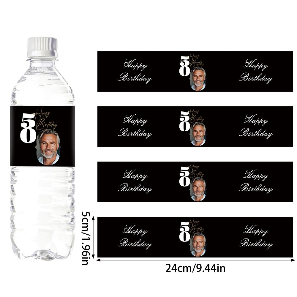 30pcs Custom 30 40 50 60 70th Birthday Party Bottle Sticker with Personalised Face Photo for Adult Birthday Party Decorations