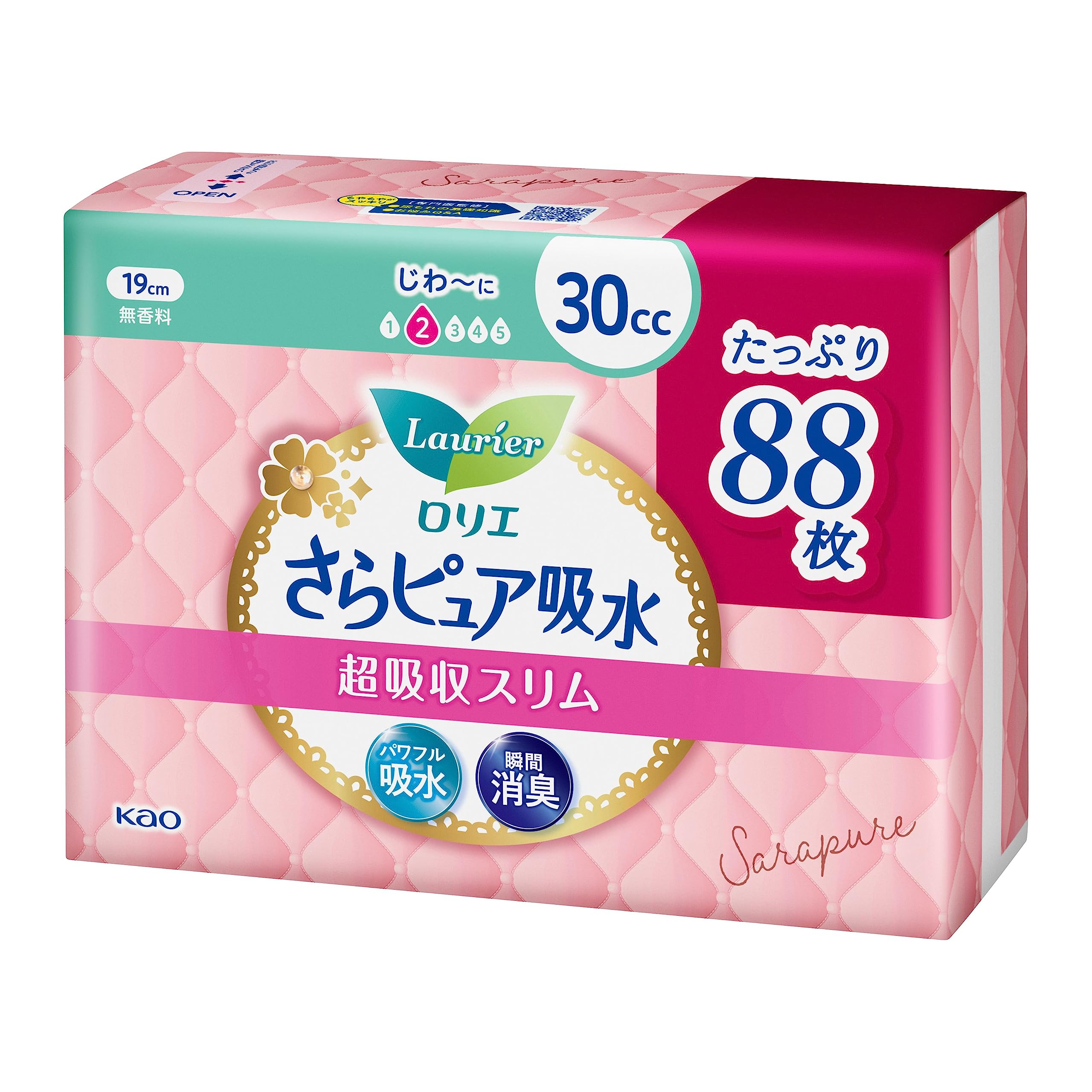 Laurier Sara Pure Super Absorbent Slim 30cc 88 sheets sheets x 4 Absorbent Incontinence (22 packs) (Panty Liners, Care, Pads)