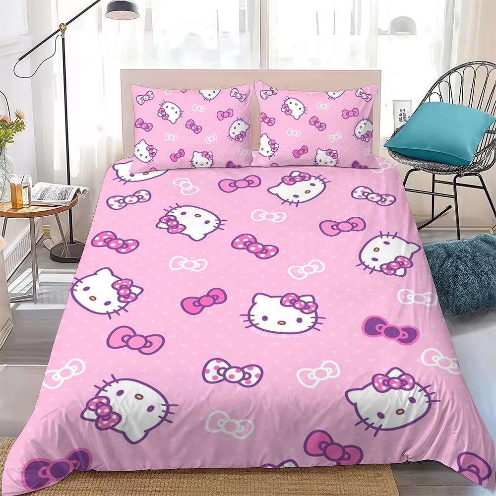 

Cute Hello K-Kitty Duvet Cover Set Home Style Bedding Soft Laundry Cotton Bed 3 Piece Set Student Dormitory Gift 135x200cm