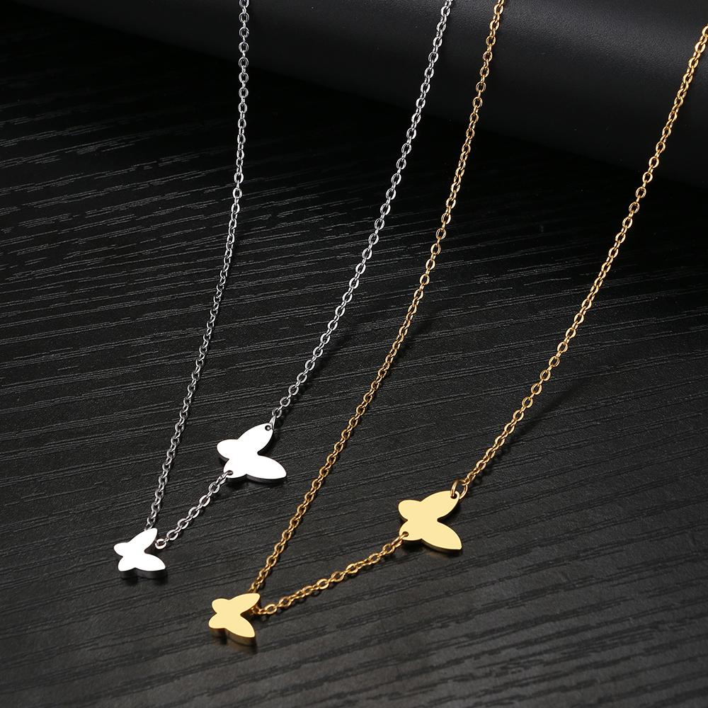 Stainless Steel Necklaces Delicate Butterfly Pendant Chain Fashion Necklace For Women Zircon Luxury Girl's Clavicle Party Gifts