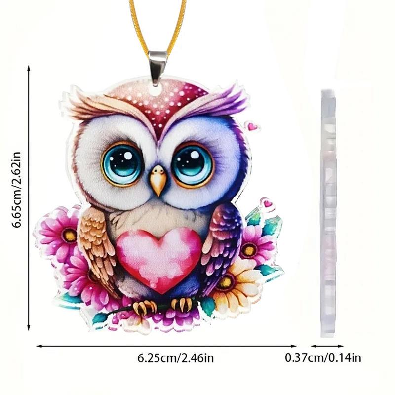 Mechanical Owl Car Pendant car Rear View Mirror Ornament Keychain Charm 2D Acrylic Mirror Ornaments Car Interior Accessories