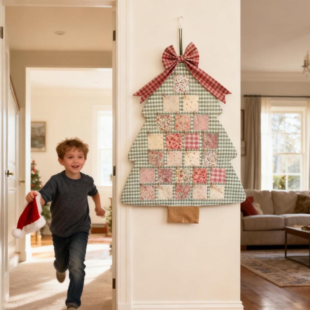 Handmade Wall Hanging Christmas Tree Advent Calendar With 24 Pockets Reusable Patchworks Hanging Countdown Calendar Set