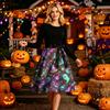 Women's Long Sleeve Round Neck Dress Halloween Print Casual Dress with A-Line Skirt and Waist Tie for Seasonal Occasion