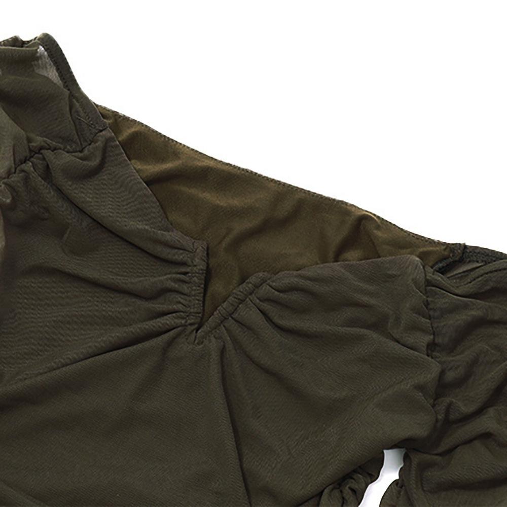 Spring and Autumn Women's Neckline Short Slim Mesh Long Sleeve Top