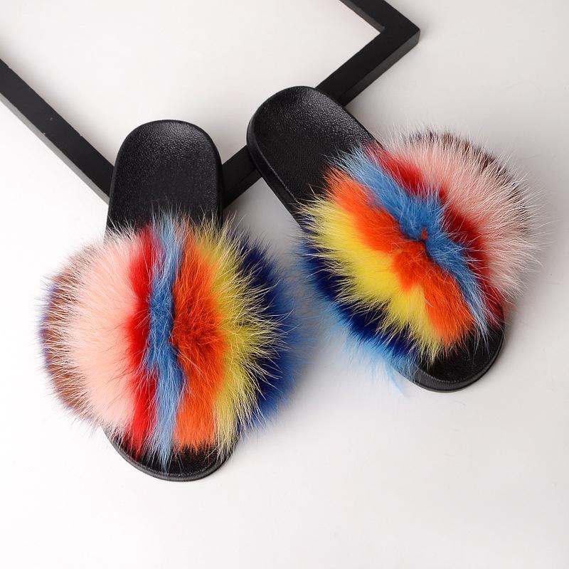 New Girls Fur Slippers Sandals Shoes Soft Luxury Women Lady Slides