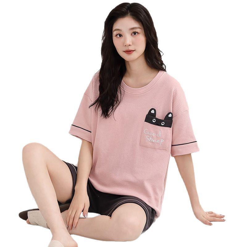 Pajamas Women'S Pure Cotton Short-Sleeved Shorts Student Cartoon Pullover Cotton Korean Version Women'S Loungewear
