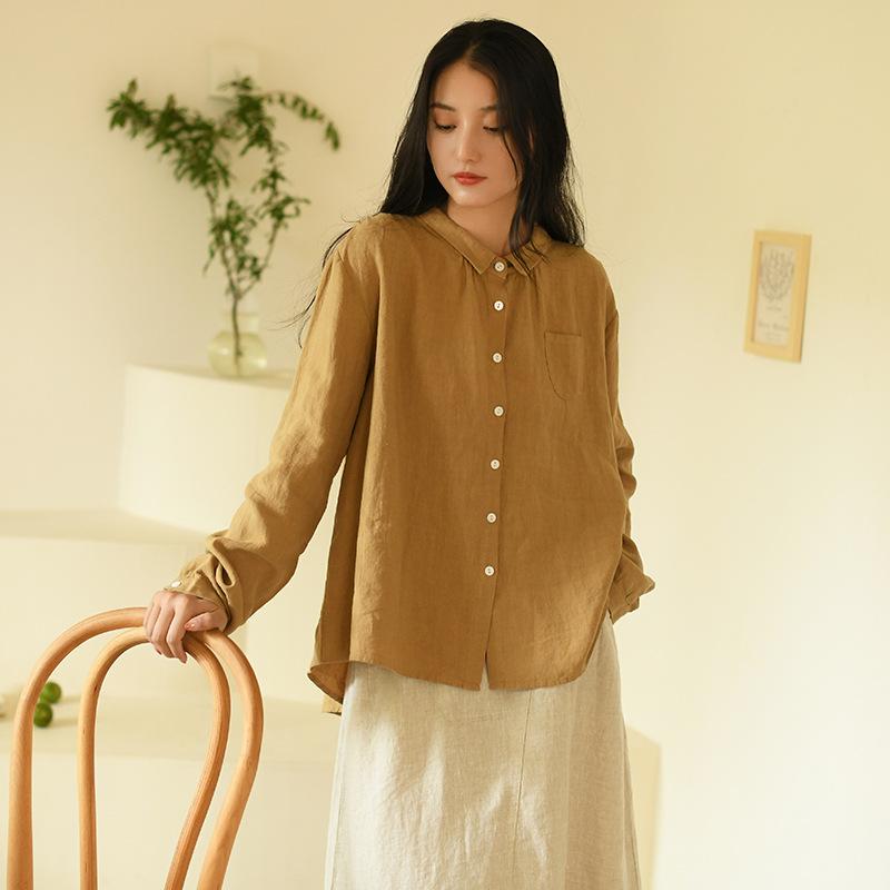 Cotton and Linen Women's Clothing 1116 Early Autumn New Long-sleeved Linen Shirt Women's Loose Retro Shirt Temperament Versatile Top
