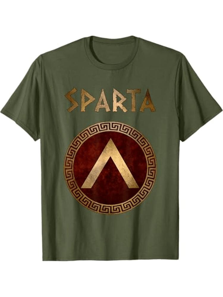 Ancient Greek Spartan ShieldRedGolden Spartan Lambda Graphic Design100 Cotton Oneck Short Sleeve Printed Unisexs Tshirt