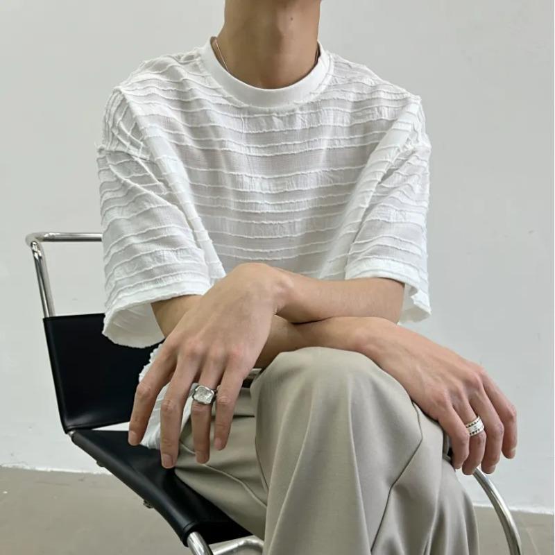 Men s Textured Striped Crew Neck Short Sleeve T-Shirt S белый