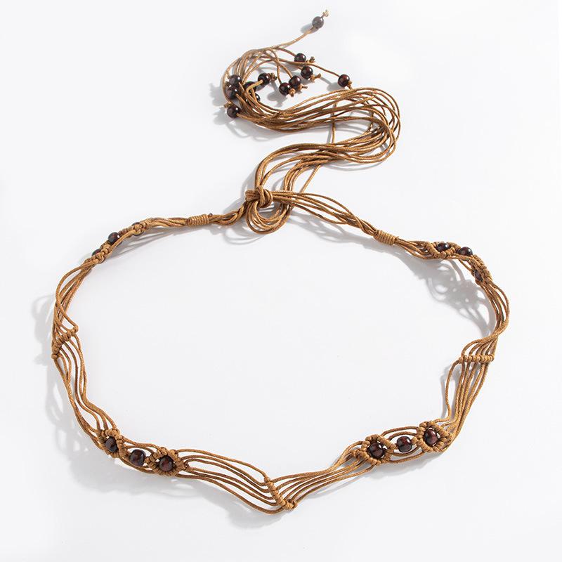 Boho Style Flowers Weaving Knotted Ethnic Style Handmade Wooden Beads Women's Belt Leisure Vacation Style Beautiful Waist Rope