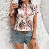 Women's Spring/summer Floral Print Lace-up Short-sleeved Shirt Blouse