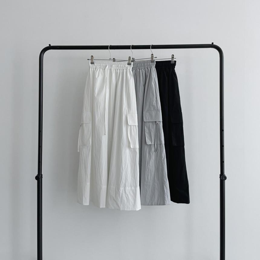 Sør-Korea elegant vårfarget retro allsidig elastisk midje snøring med store lommer design løst avslappet cargoskjørt for kvinner