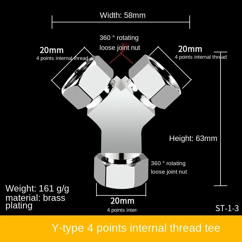 Der Dreiwege-Wasserverteiler aus Kupfer lässt sich direkt mit den 1/2-Zoll-Wasserhahn-Dreiwege-Verteiler-Wasserrohranschlüssen verbinden.