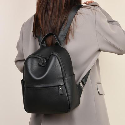 Genuine Leather Women's Versatile Backpack - Top Layer Cowhide, Large Capacity, Solid Color, Fashionable Travel Bag (2025 Model)