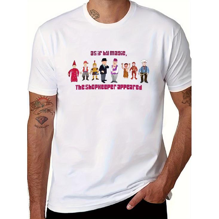 Men S Mr Benn & The Shopkeeper T-Shirt - 100% Casual Short Sleeve Round Neck Tee with Mr Benn Character & Shopkeeper Print (Mr. Large, Mrs. Large, S белый
