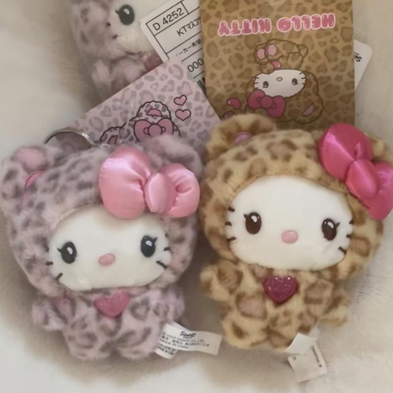 Sanrio Leopard Print Bear Series Hello Kitty Plush Keychain Bag Pendant Ornament Sweet Birthday Gift For Kids And Girls