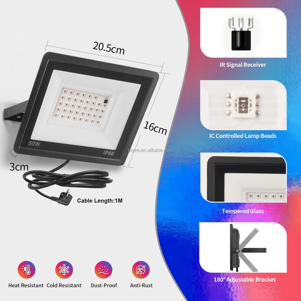 Outdoor RGB LED Flutlicht 50W 100W Mehrfarbig Fernbedienung Dimmbar IP66 Wasserdicht Speicherfunktion LED Strahler Blitz Fade