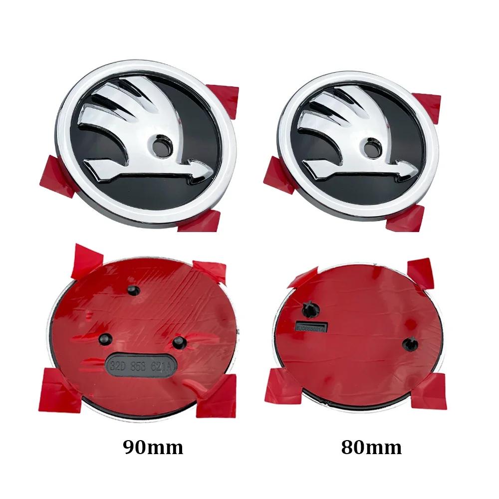 

2026 Hot 2pcs Car Front Hood Badge Rear Trunk Emblem Sticker For Skoda Yeti VRIS Rapid Octavia a5 a7 Kodiaq Karoq Kamiq Fabia 1x80mm 1x90mm