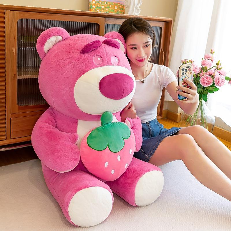 Cute Hug Strawberry Bear Plush Toy Cartoon Anime Strawberry Bear Plush Doll Sleep Pillow Gift for Girlfriend's Birthday