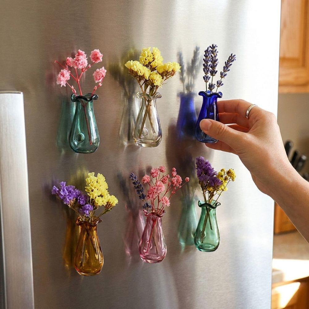 6Pcs Modern 3D Mini Vase Magnets Exquisite Hydroponic Plant Vase Office Decoration