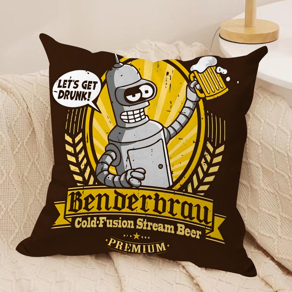 Anime F-Futurama B-Bender Cushion Cover Soft Plush Fabric Double-Sided Printed Sofa Cushion Cover For All Seasons Homedecor Gift
