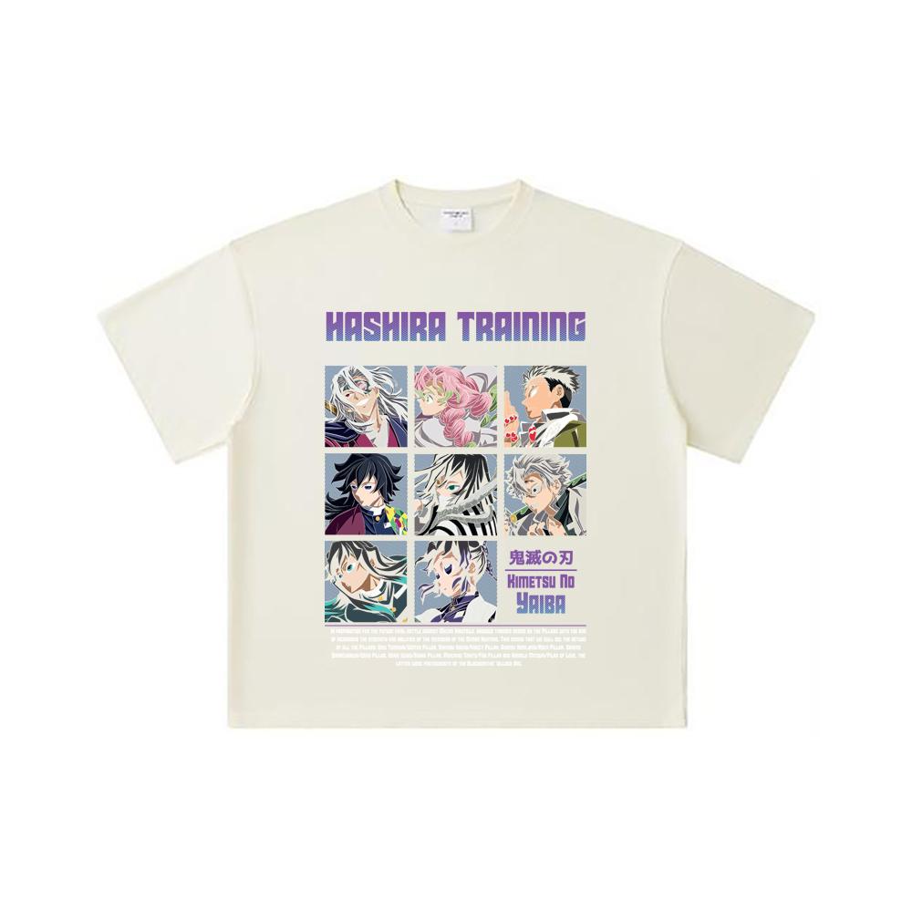 

260 GSM Double Yarn 32 Count 100% Cotton Demon Slayer V63 Hashira Training Print Unisex Heavy Cotton T Shirt S абрикосовый