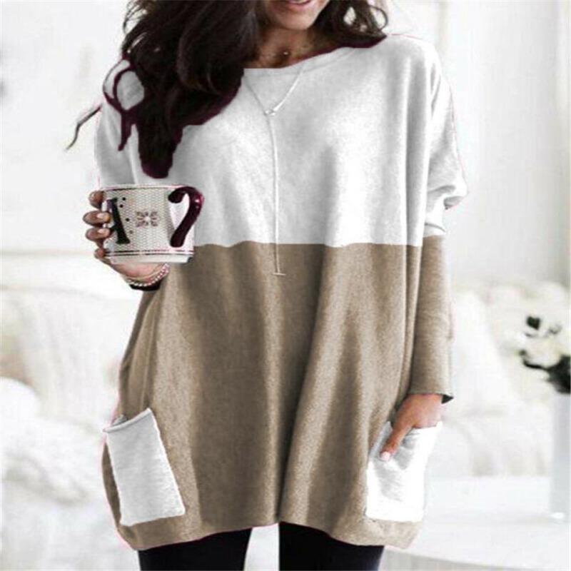 New Autumn Long Sleeved Casual Pocket T-shirt Top for Women's Clothing