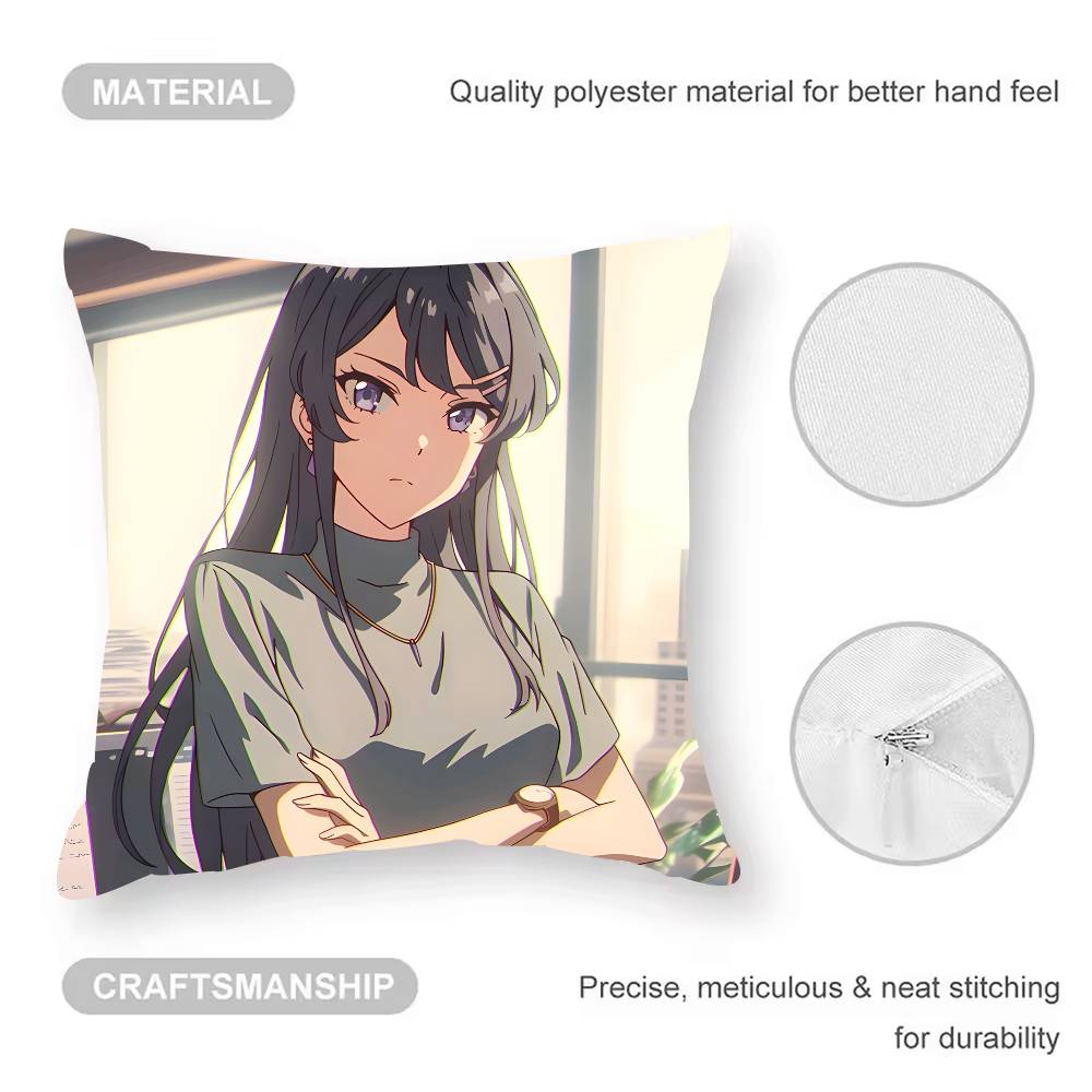 

Sexy Mai S-Sakurajima Pillow Case Anti-dustmite Pillowcase Invisible Zipper Silky Short Plush Sofa Cushion Cover 12x12Inch