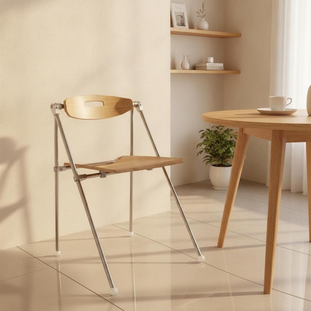 Wooden Folding Chair Space-Saving Minimalist for Small Apartments