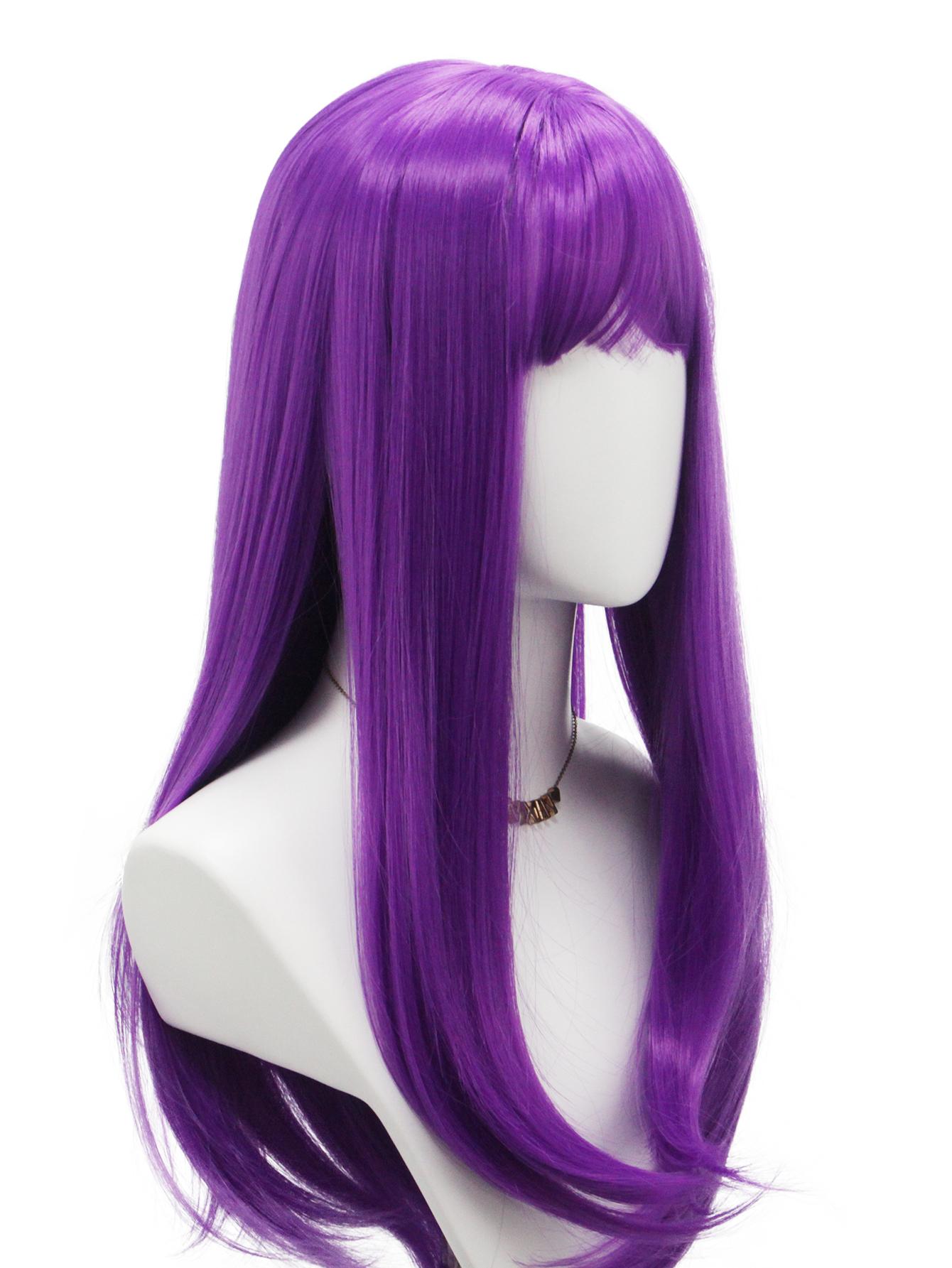 

Purple synthetic wig with long straight microcurls for women party cosplay music festival masquerade ball gifts фіолетовий