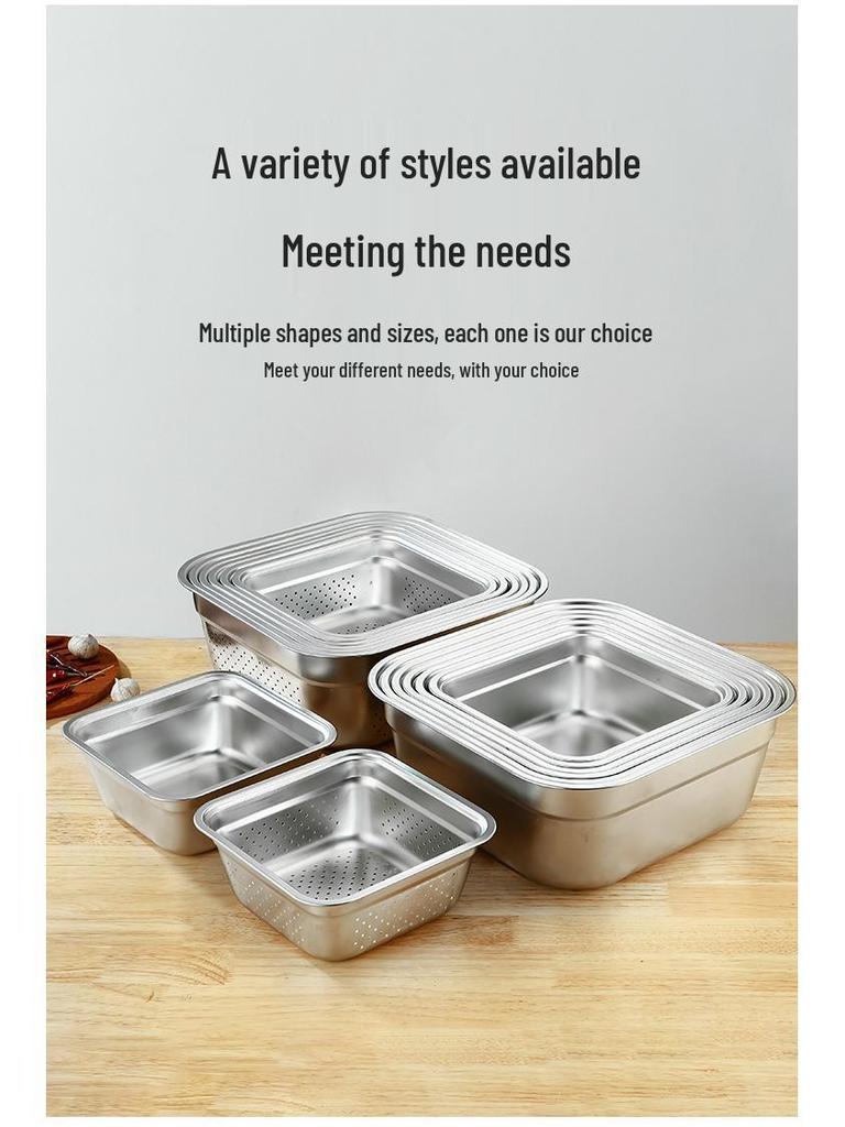 304 Stainless Steel Deep Perforated Colander Basin - Square Drip Basket for Straining & Washing Vegetables/Oil/Braised Dishes