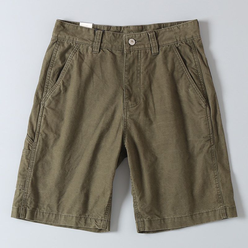 Export Surplus Heavy-Duty Washed Cotton Summer Men's Workwear Straight-Leg Shorts, Five-Point Mid-Length Pants