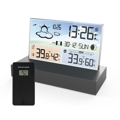 Wetterstation Funk Innen Außen mit Sensoren Transparentes Glas Farbdisplay Digital