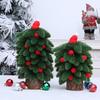Tabletop Mini Christmas Tree Small Artificial Pine Tree with Wooden Base And Red Balls for Indoor Home Kitchen Dining Table Decor
