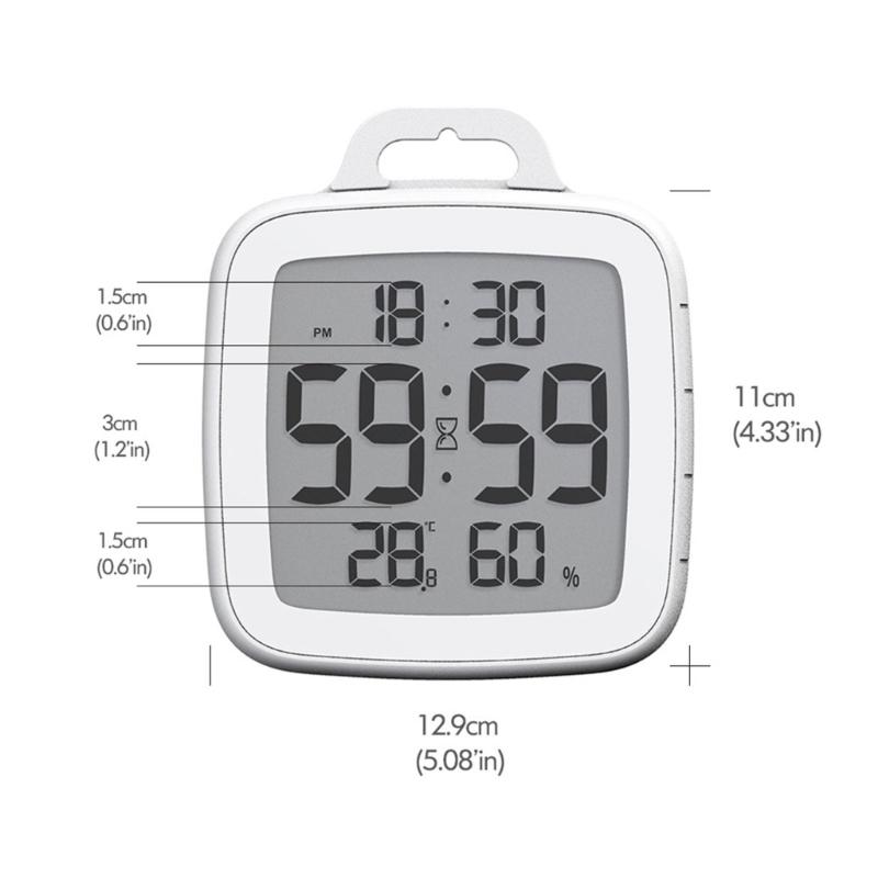 Space Saving Bathroom Digital Clock with Countdown Timer, Temperature and Moisture Readings for Kitchen, Gym Classroom