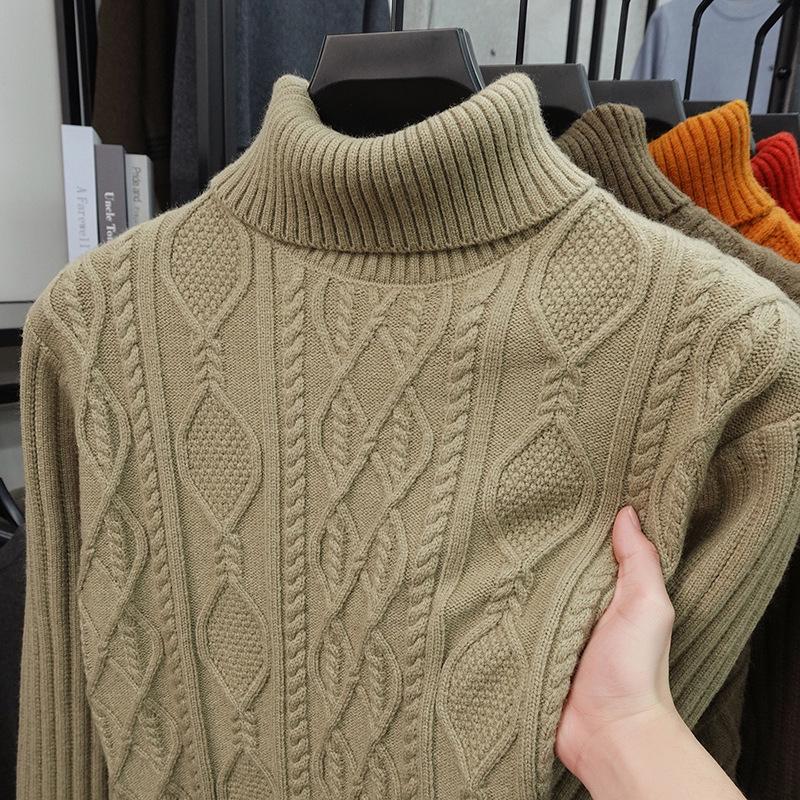 Winter 2025 Men s High-Quality Thick Knit Jacquard Sweater with Long Sleeves and High Collar. XL