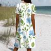 Short Sleeve Boho Dress For Women Casual Loose Fit Summer Sundress Floral Print Dress With Pockets