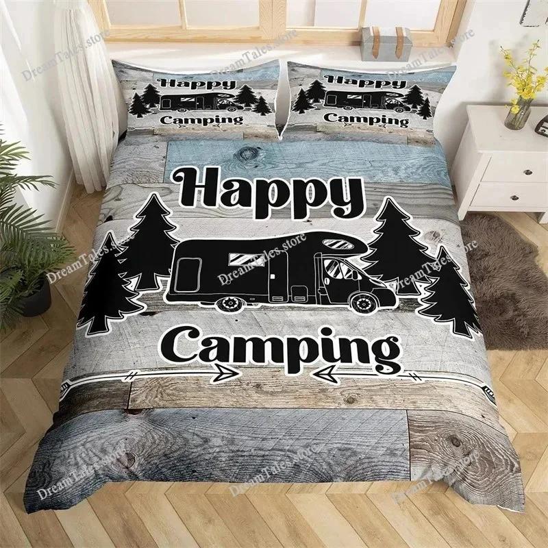 Felice Campeggio Stile Rustico Stile Camper Copripiumino Federa Set Biancheria da Letto Coperta Quilt Letto Matrimoniale Tessile per la Casa Regalo di Lusso36