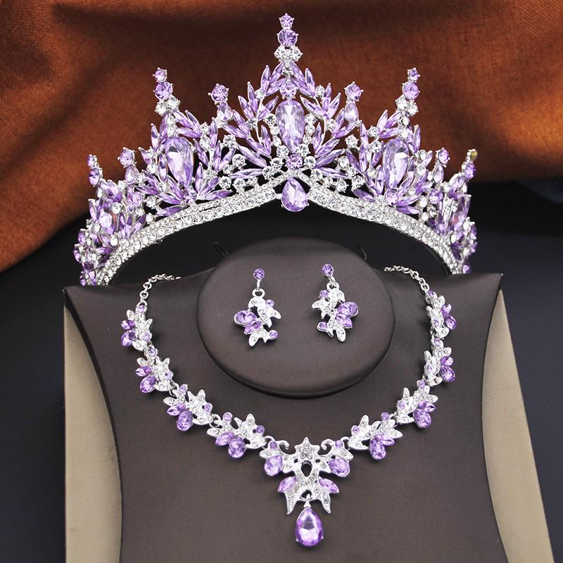 Princess Bridal Jewelry Sets for Women Wedding Crown Tiaras and Choker Necklace Earrings Bride Party Costume Jewelry Accessories