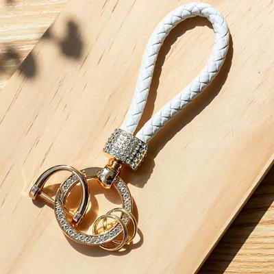 1pc Handcrafted Braided Rope Keychain Sparkling Rhinestones - Stylish Monochrome Car Key Ring Fashion-Forward Accessory