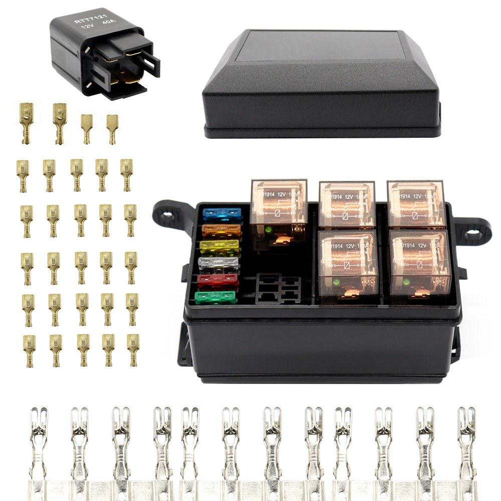 3 Blade Fuses - Fuse Relay Box for Automotive and Marine Use 4-Slot Relay Box 1 Relays Easy Installation