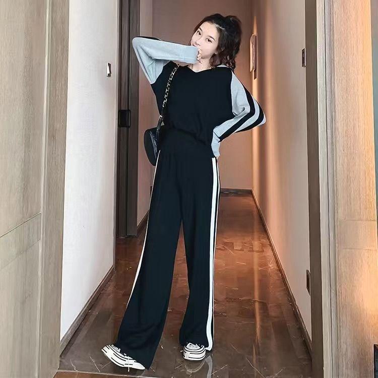Women's Striped Hoodie & Wide-Leg Pants Two-Piece Set for Spring/Autumn 2026