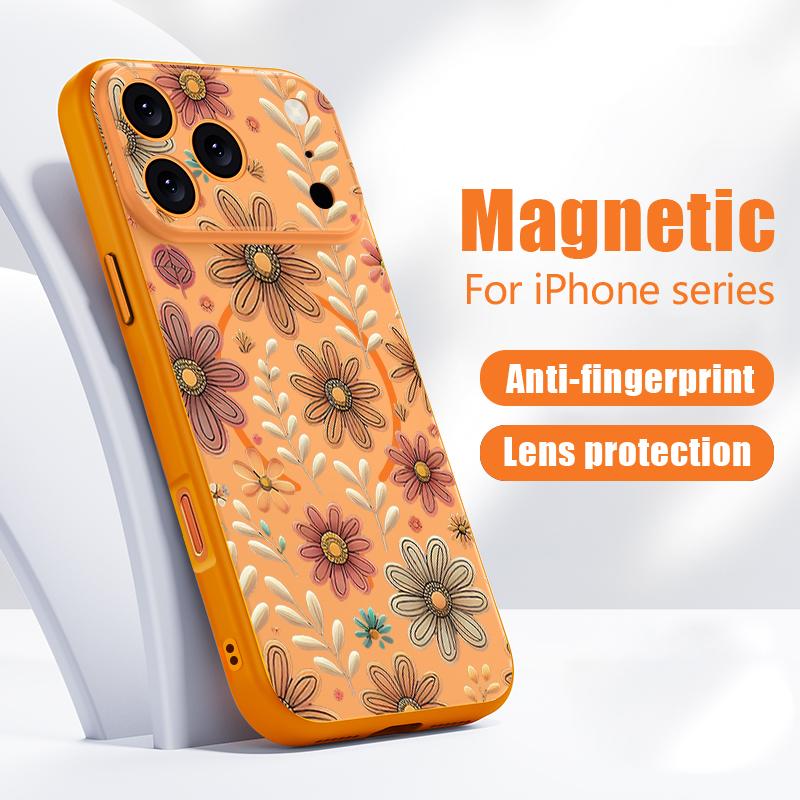 Flowers Leaves Pattern Case For iPhone 17 Pro Max Funda iPhone 16 15 14 13 Pro Max Magnetic For Magsafe Hybrid Slim Matte Cover