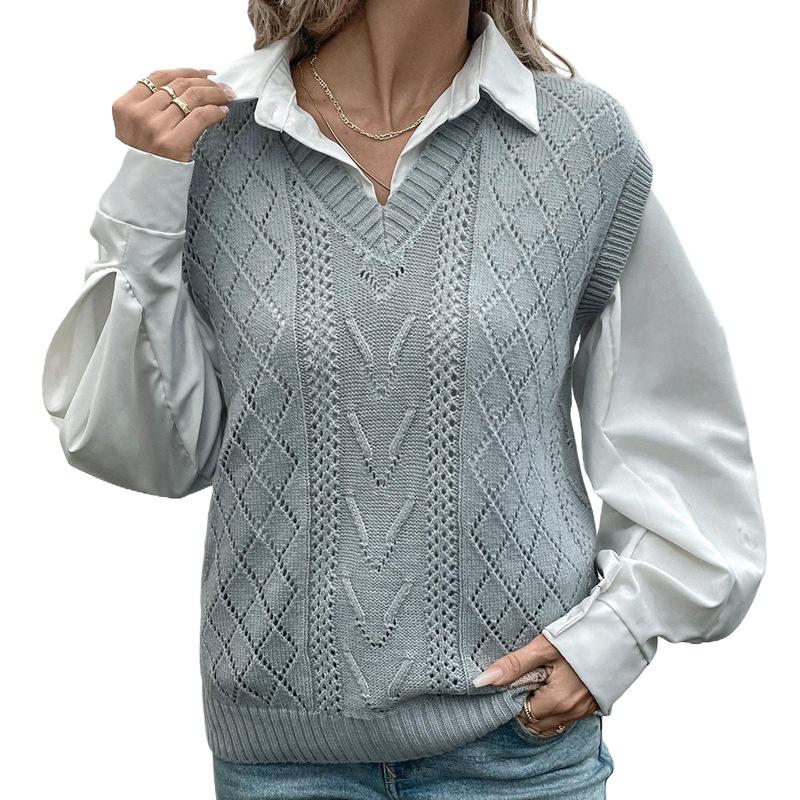 Autumn Women's V-neck Solid Color Sweater Vest