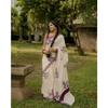 Linen with silver jari border Saree