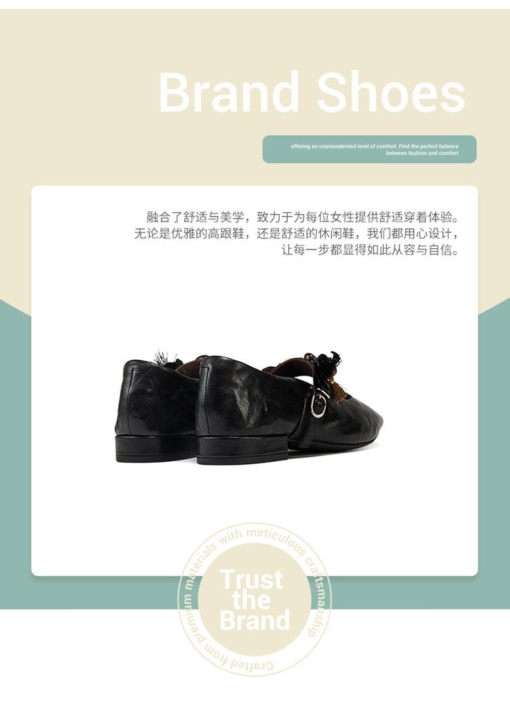 Retro Sheepskin Women's Shoes Spring Small Square Head Shallow Mouth Low Heel Flat Bottom Single Shoes Beaded Mom Commuting Mary Jane Shoes Women