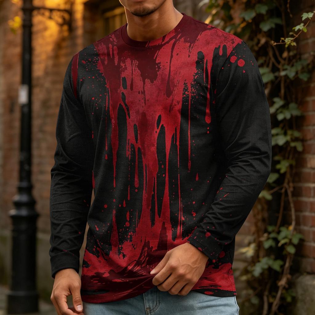 Men's Halloween Printed Crewneck Long Sleeve Top Casual Loose Fit